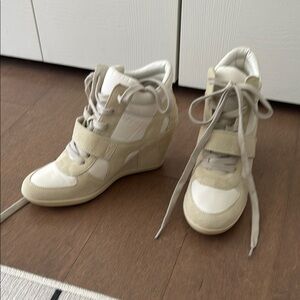 Women's Cream and White Wedge Sneakers